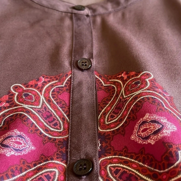 Tunic Top Women’s 2X Paisley & Plaid Print Plum Silky Party Boho - Picture 5 of 16